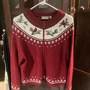 Croft & Barrow Festive Red Cardigan with Bird Motif